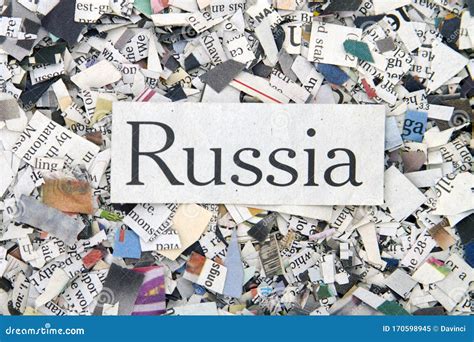 Newspaper Confetti From Above With The Word Russia Stock Image Image