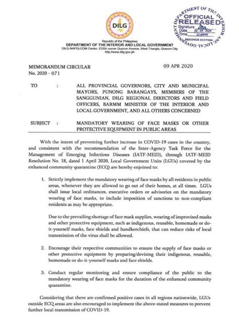League Of Cities Of The Philippines Dilg Memorandum Circular No2020 071