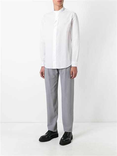 Lyst Giorgio Armani Seersucker Mandarin Collar Shirt In White For Men