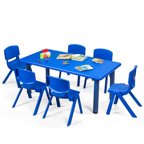 Topbuy Kids Table And 6 Chairs Set Activity Desk And Chair Set Indoor