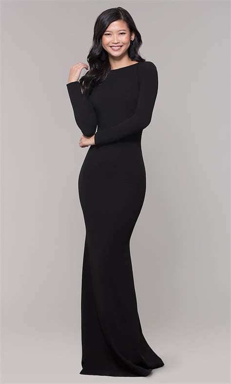 Long Sleeve Black Prom Dress With Open Back Black Long Sleeve Prom