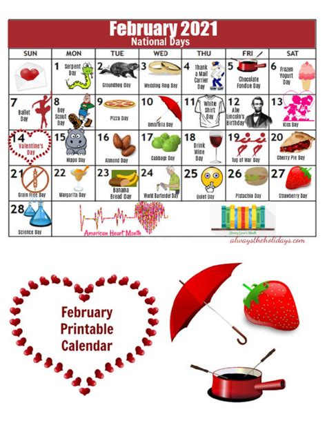 February National Day Calendar 2021 Free Printable Calendars