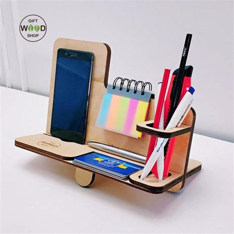 Wooden Iphone And Cell Phone Office Stand Organizer With Pen Etsy