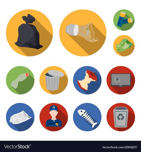 Garbage And Waste Flat Icons In Set Collection Vector Image