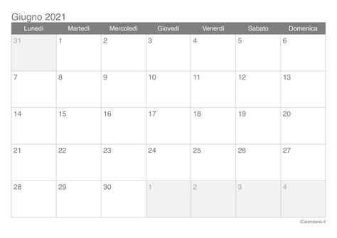 Calendario Giugno 2021 Da Stampare Icalendarioit