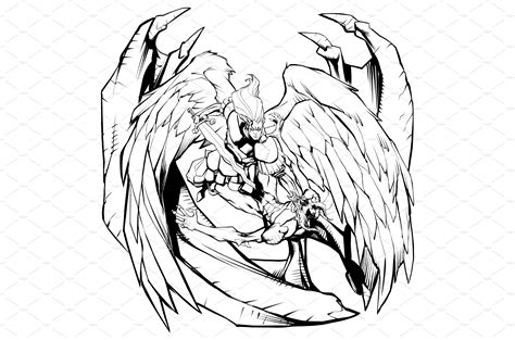 Angel Versus Devil Line Art Illustrations ~ Creative Market