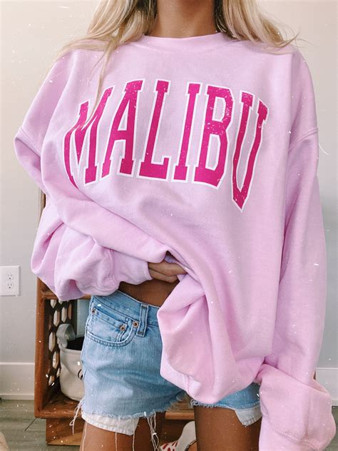 pink “malibu” sweatshirt sweatshirts women cute sweatshirts pink sweatshirt