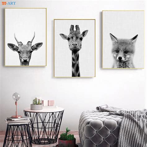 Black And White Posters And Prints Wall Art Deer Fox Baby Animal Canvas Painting Wall Pictures