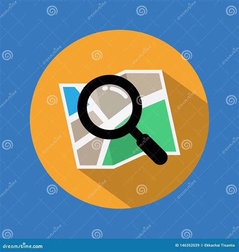 Search Icon Find Icon On Map With Long Shadow Vector Illustration