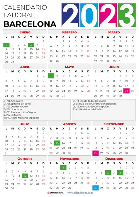 Calendario Laboral Barcelona 2023 Con Festivos