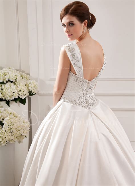 Ball Gown Sweetheart Cathedral Train Satin Wedding Dress With