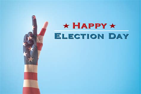 Happy Election Day With Isolated V Shape Hand Sign For Voting On Usa