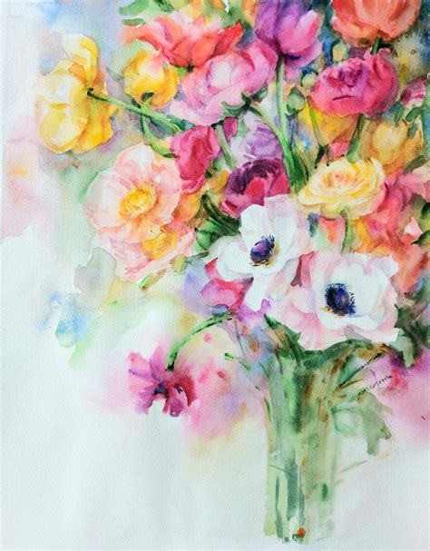 Original Flower Watercolor Painting Spring Flowers Etsy