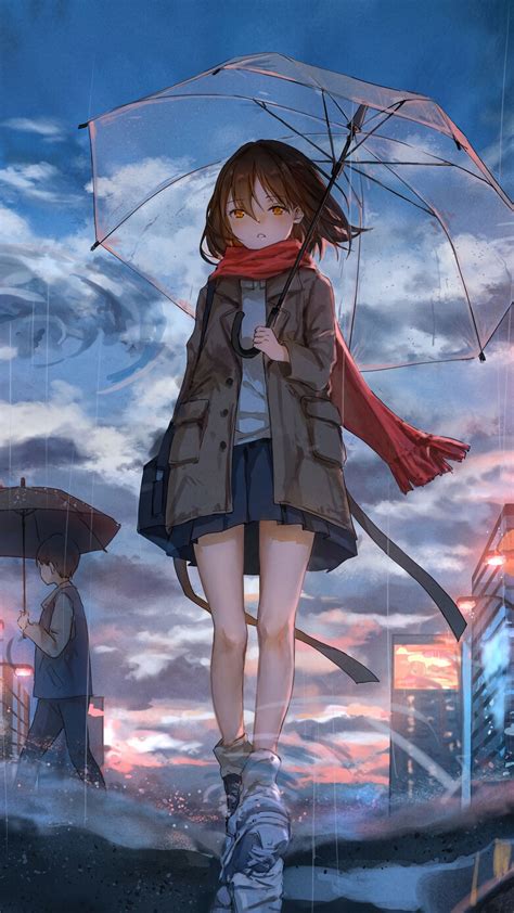 Download Wallpaper 1440x2560 Girl Umbrella Anime Rain