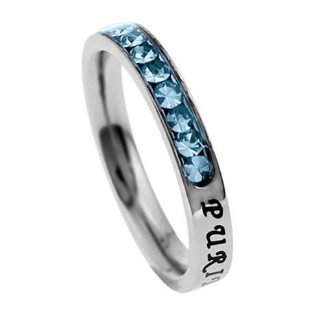 Christian Purity Ring March Birthstone Aquamarine Cz Stainless Steel