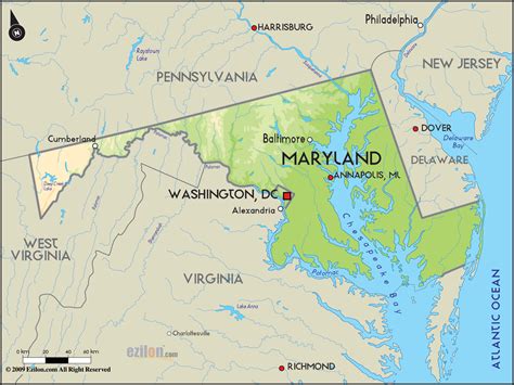 Geographical Map Of Maryland And Maryland Geographical Maps