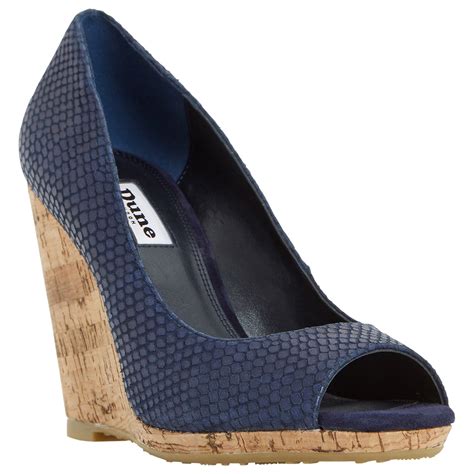 Black leather cabin crew shoes size 6. Dune Charlotte Cork Effect Wedge Court Shoes in Blue (Navy ...
