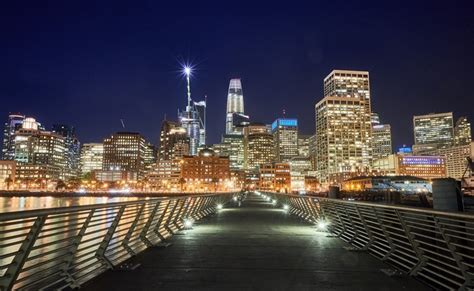 4k Usa Houses Bridges San Francisco Night Street Lights Bench