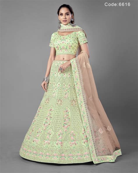 Pista Green Soft Net Bridal Lehenga Choli Lehengas Designer Collection