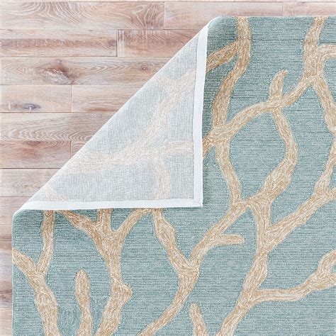 Coral Indoor Outdoor Abstract Teal And Tan Area Rug Burke Decor