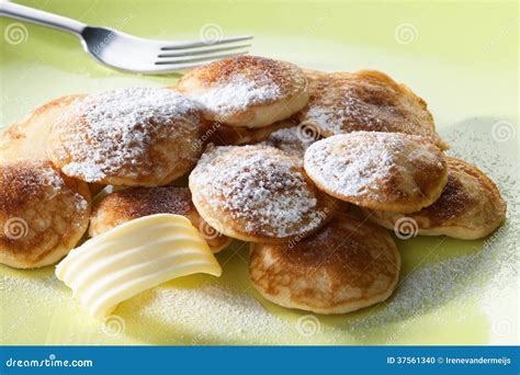 Poffertjes With Powdered Soft Sugar And Fork Stock Photo Image Of