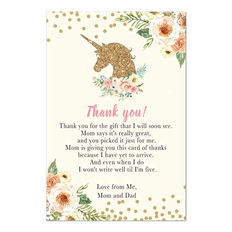 Check spelling or type a new query. 30 baby shower thank you cards unicorn peach gold personalized - Pink The Cat