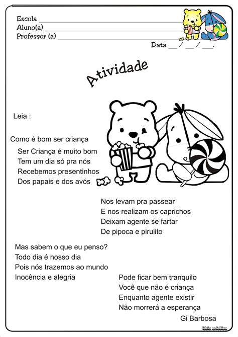 Texto Dia Das Crianças Com Ursinho Ideia Criativa Gi Carvalho