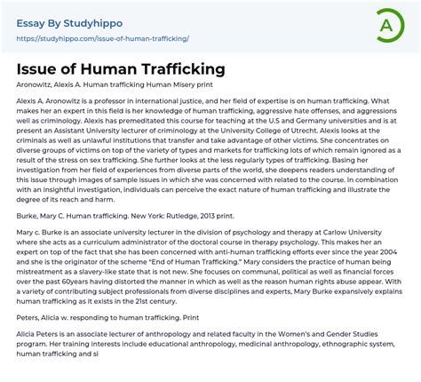 Issue Of Human Trafficking Essay Example