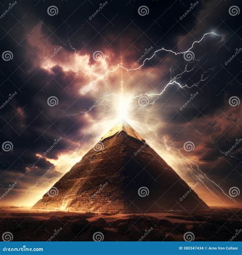 Electric Majesty: Lightning Bolts Dance upon the Giza Pyramid Stock