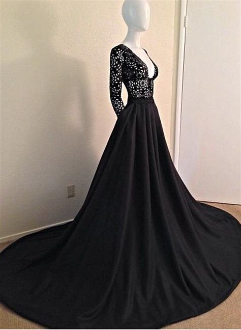 Charming Black Lace Prom Dresssexy Deep V Neck Evening Dresssexylong