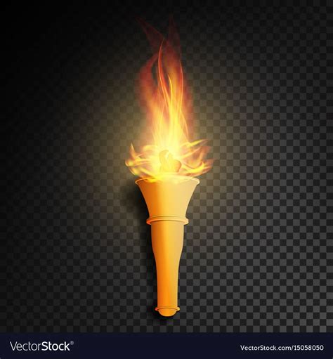 Torch With Flame Burning In Dark Transparent Vector Image On