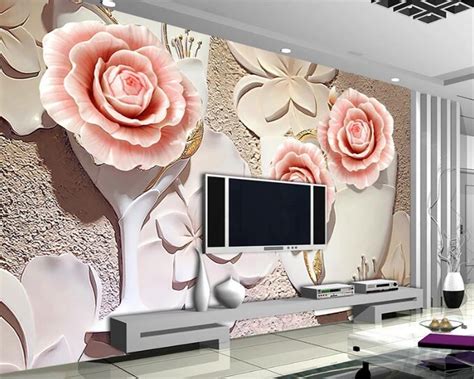 Beibehang Custom Wallpaper Embossed Pink Rose Three Dimensional