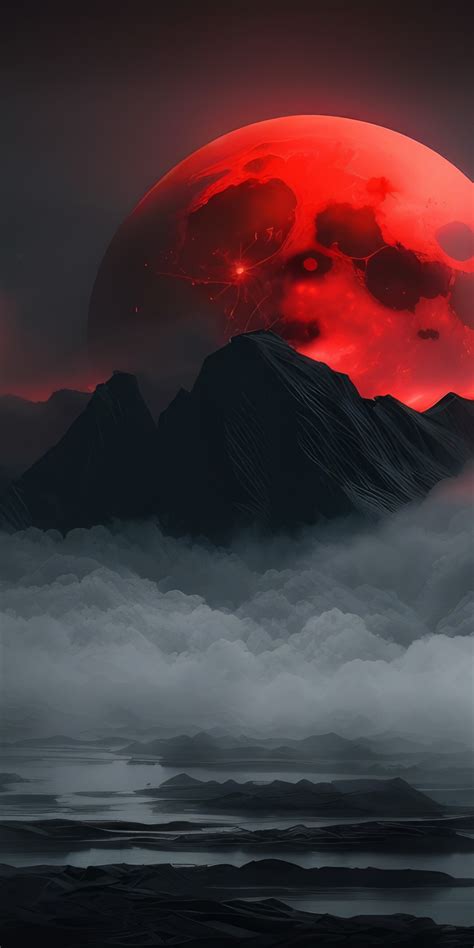 Download Wallpaper 1080x2160 Red Moon And Dark Mountains Art Honor 7x