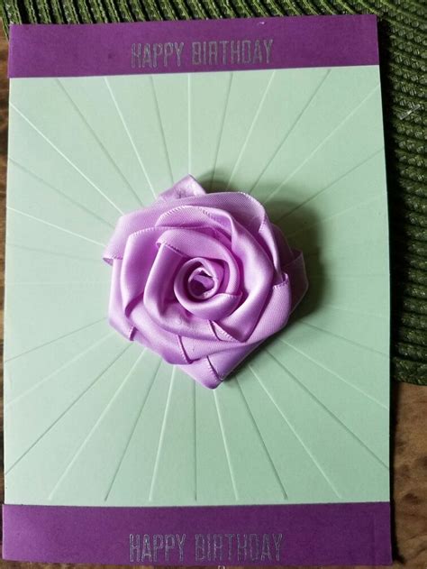 Embossed Birthday Card With Silk Ribbon Rose Ribbon Roses Birthday