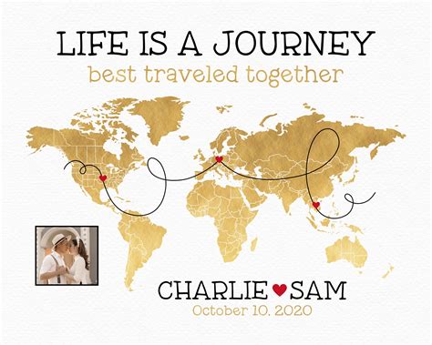 Life Is A Journey Map Personalized Long Distance Relationship Etsy
