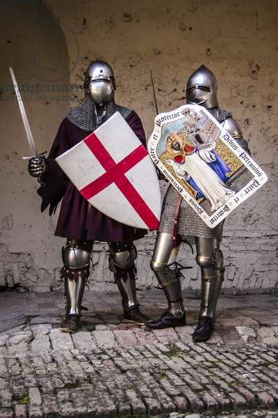 Historical Reenactment Knights With Armour Swords And Shields 14th