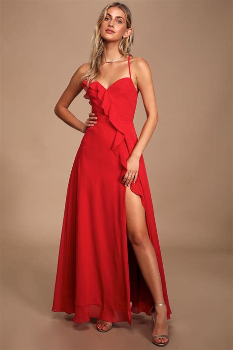 Lovely Red Maxi Dress Ruffled Maxi Dress Backless Maxi Dress Lulus