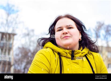 Happy Attractive Chubby Overweight Caucasian Woman Smiling Portrait