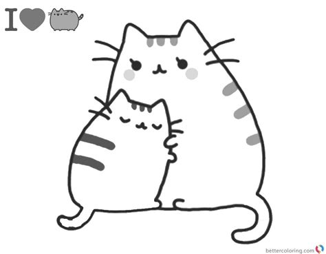 Pusheen Coloring Pages Mums Hug Printable And Free Pusheen Coloring