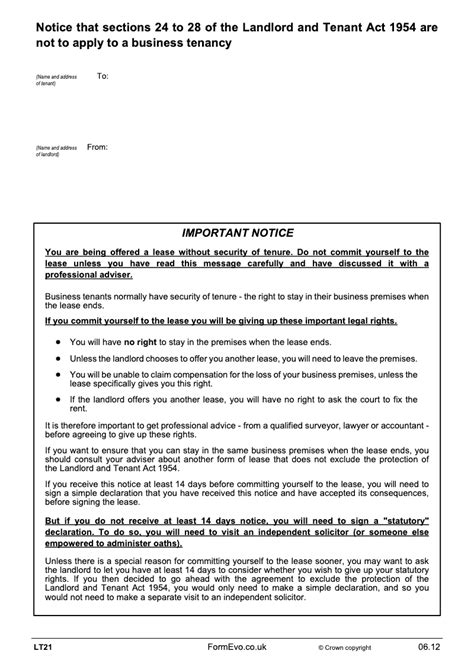 Lt21 Notice That Sections 24 To 28 Of The Landlord And Tenant Act 1954