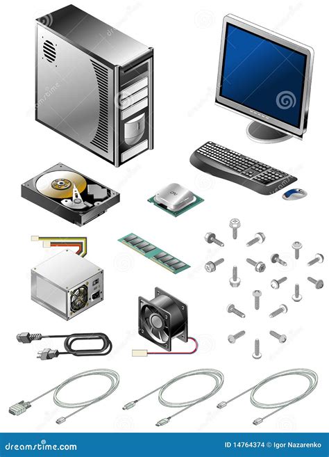 Set Of Various Computer Parts And Accessories Stock Images Image