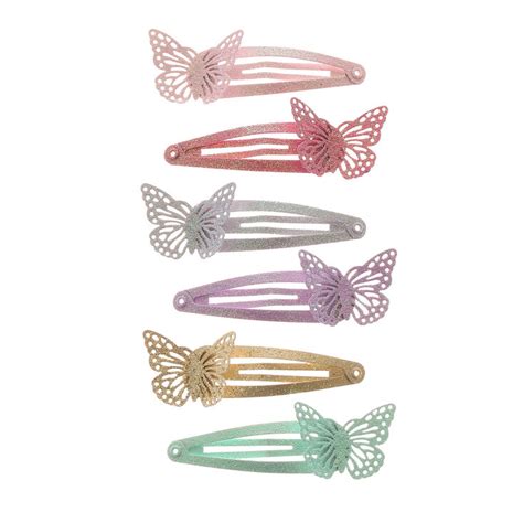 Claires Club Butterfly Glitter Hair Snap Clips 6 Pack Claires