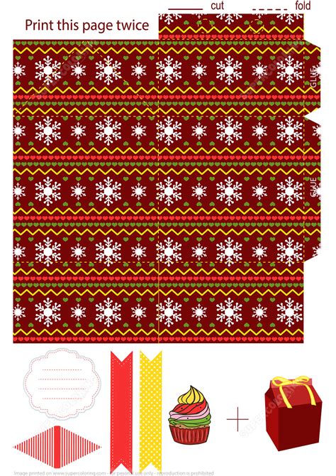 Favor Gift Box Template With Christmas Knitted Festive Pattern Free