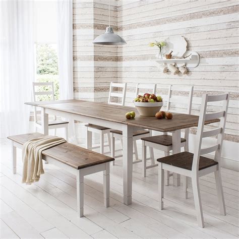 ··· white leather dining chairs and white marble dining table with walnut wooden table base. Canterbury Dining Table with 4 Chairs, Bench & Extensions ...