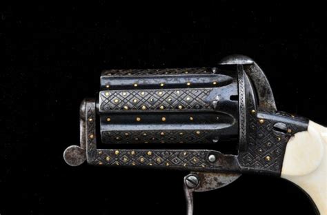 Mid 19th Century Belgian Pinfire Lefaucheux Type Revolver With Gold Dot