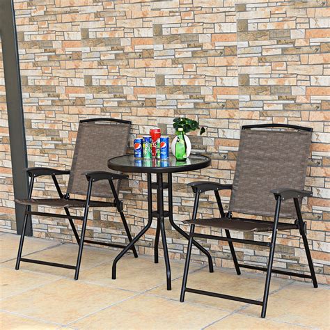 By patio festival (5) $ 319 71. 3PC Bistro Patio Garden Furniture Set 2 Folding Chairs Glass Table Top Steel | Walmart Canada