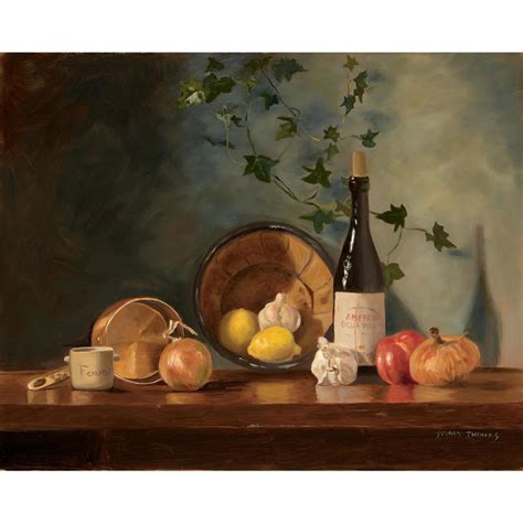 Sydney Thomas Oil Painting - Still Life with Onions and Red Wine from ...