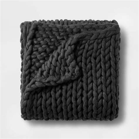 50 X 70 Oversized Chunky Hand Knit Decorative Bed Throw Washed Black