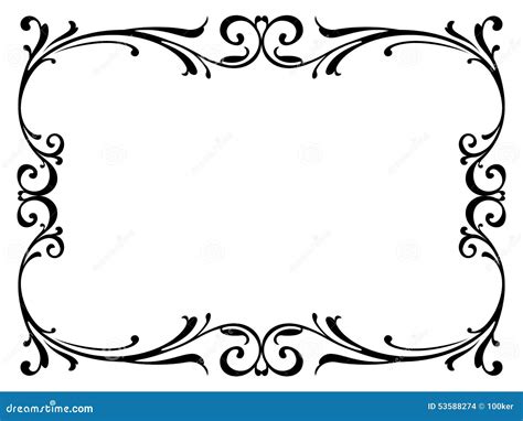 Calligraphy Penmanship Curly Baroque Frame Black Cartoon Vector