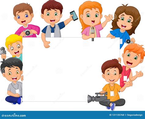 Cartoon Happy Kids In Different Professions With Blank Sign Stock